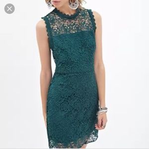 NWOT Forever 21 Crochet High Neck Dark Green Dress